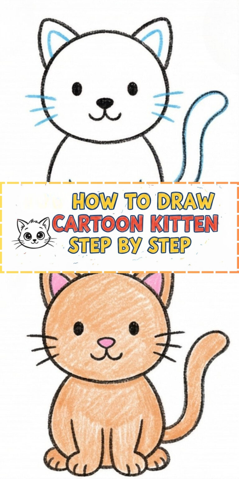 Cartoon Kitten Drawing Step by Step for Kids (Easy & Cute Tutorial)