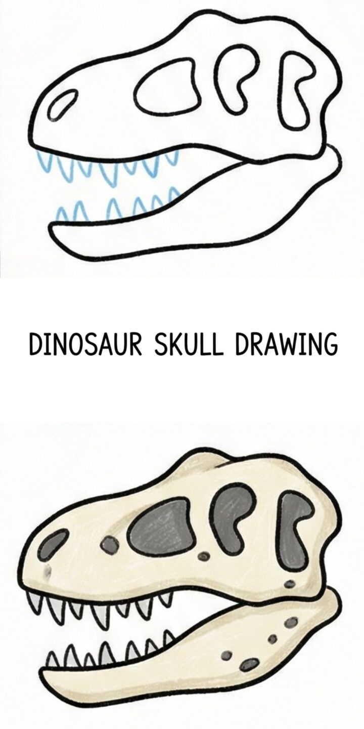 Dinosaur Skull Drawing Reference: Easy Step-by-Step Fossil Sketch Guide